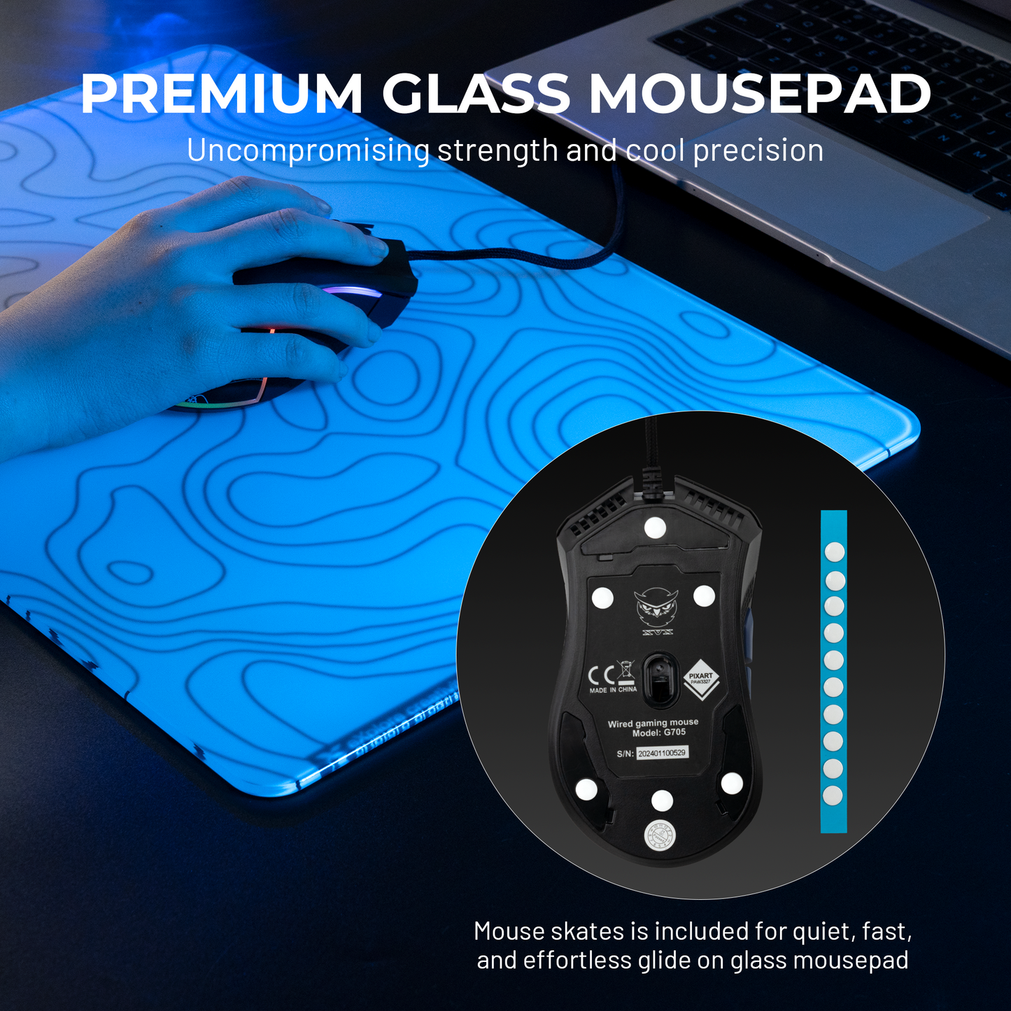 XVX SpacePad Glass Gaming Mouse Pad with Etched Surface Full Anti-Slip Rubber Base